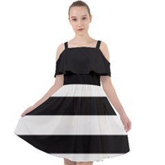 Black And White Large Stripes Goth Mime French Style Cut Out Shoulders Chiffon Dress by genx