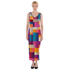 Abstract Geometry Blocks Fitted Maxi Dress by Bajindul