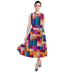 Abstract Geometry Blocks Round Neck Boho Dress by Bajindul