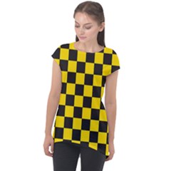 Checkerboard Pattern Black And Yellow Ancap Libertarian Cap Sleeve High Low Top by snek