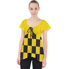 Checkerboard Pattern Black And Yellow Ancap Libertarian Lace Front Dolly Top by snek