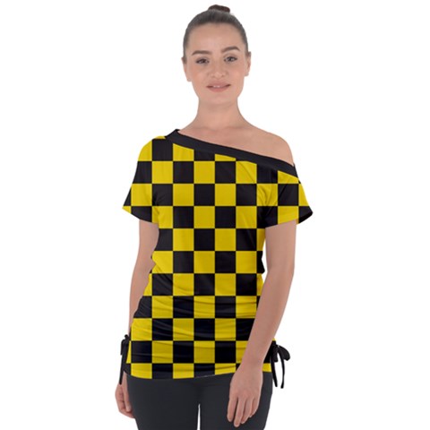 Checkerboard Pattern Black And Yellow Ancap Libertarian Tie-up Tee by snek