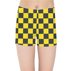 Checkerboard Pattern Black And Yellow Ancap Libertarian Kids  Sports Shorts by snek