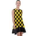 Checkerboard Pattern Black and Yellow Ancap Libertarian Frill Swing Dress View1