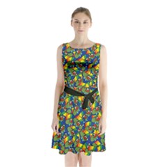 Clown World Pepe The Frog Honkhonk Meme Kekistan Funny Pattern Blue  Sleeveless Waist Tie Chiffon Dress by snek