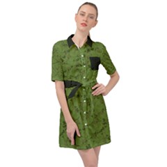 Groyper Pepe The Frog Original Meme Funny Kekistan Green Pattern Belted Shirt Dress by snek