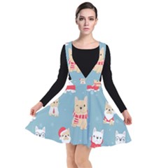 Cute French Bulldog Puppy Dog Christmas Costume Seamless Pattern Plunge Pinafore Dress by Vaneshart