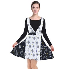 Black Golden Christmas Pattern Collection Plunge Pinafore Dress by Vaneshart