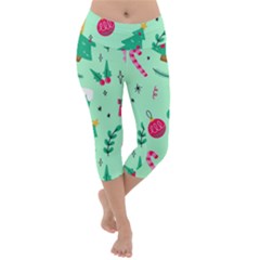 Funny Christmas Pattern Background Lightweight Velour Capri Yoga Leggings by Vaneshart