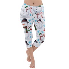 Christmas Snowman Seamless Pattern Lightweight Velour Capri Yoga Leggings by Vaneshart