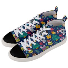 Colorful Funny Christmas Pattern Men s Mid-top Canvas Sneakers by Vaneshart