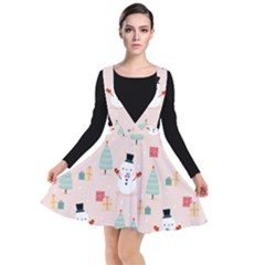 Cute Snowman Christmas Season Seamless Pattern Plunge Pinafore Dress by Vaneshart