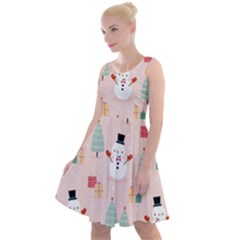 Cute Snowman Christmas Season Seamless Pattern Knee Length Skater Dress by Vaneshart