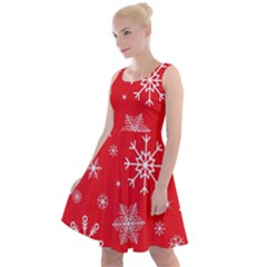 Christmas Seamless With Snowflakes Snowflake Pattern Red Background Winter Knee Length Skater Dress by Vaneshart