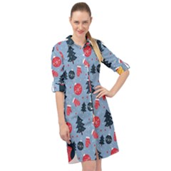 Christmas Pattern Collection Flat Design Long Sleeve Mini Shirt Dress by Vaneshart