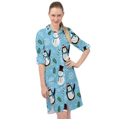 Colorful Funny Christmas Pattern Cartoon Long Sleeve Mini Shirt Dress by Vaneshart