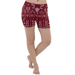 Beautiful Knitted Christmas Pattern Red Lightweight Velour Yoga Shorts by Vaneshart