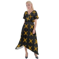 Df Ikonos Quanika Cross Front Sharkbite Hem Maxi Dress by deformigo