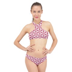 White Red Flowers Texture High Neck Bikini Set by HermanTelo