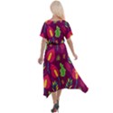 Tropical Flowers on Deep Magenta Cross Front Sharkbite Hem Maxi Dress View2