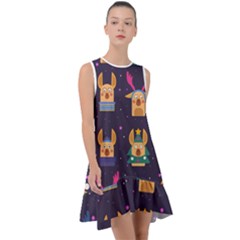 Funny Christmas Pattern With Reindeers Frill Swing Dress by Vaneshart