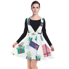 Christmas Gifts Pattern With Flowers Leaves Plunge Pinafore Dress by Vaneshart