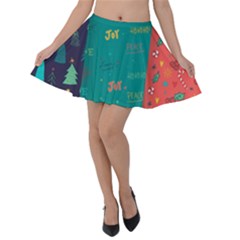 Hand Drawn Christmas Pattern Collection Velvet Skater Skirt by Vaneshart