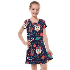 Colorful Funny Christmas Pattern Kids  Cross Web Dress by Vaneshart