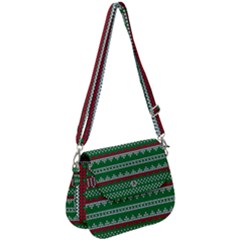 Knitted Christmas Pattern Green Red Saddle Handbag by Vaneshart