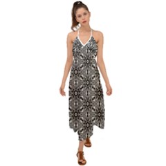 Black And White Pattern Halter Tie Back Dress  by HermanTelo