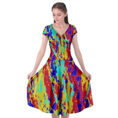 Multicolored Vibran Abstract Textre Print Cap Sleeve Wrap Front Dress by dflcprintsclothing