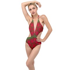 Bloom In Yule  Mandala Season Colors Plunging Cut Out Swimsuit by pepitasart