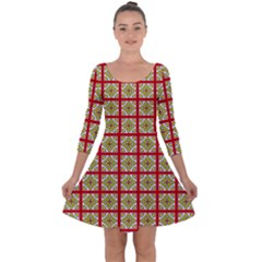 Df Hackberry Grid Quarter Sleeve Skater Dress by deformigo