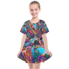 Seamless Abstract Colorful Tile Kids  Smock Dress by HermanTelo