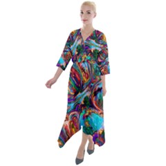 Seamless Abstract Colorful Tile Quarter Sleeve Wrap Front Maxi Dress by HermanTelo