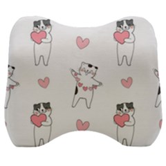 Seamless Pattern Cute Cat With Little Heart Hearts Velour Head Support Cushion by Wegoenart