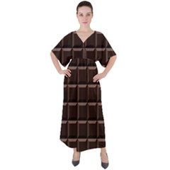 Dark Chocolate Seamless Pattern Sweet Texture V-neck Boho Style Maxi Dress by Wegoenart