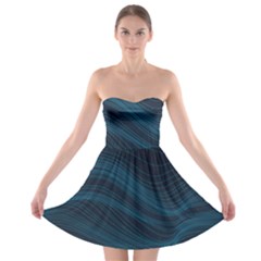 Abstract Glowing Blue Wave Lines Pattern With Particles Elements Dark Background Strapless Bra Top Dress by Wegoenart