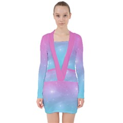 Pastel Goth Galaxy  V-neck Bodycon Long Sleeve Dress by thethiiird