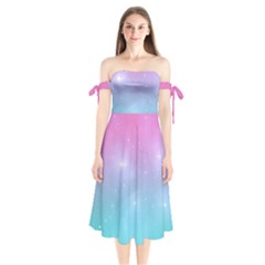 Pastel Goth Galaxy  Shoulder Tie Bardot Midi Dress by thethiiird