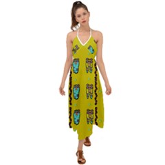 Peace People Hippie Friends And Free Living Fauna Halter Tie Back Dress  by pepitasart