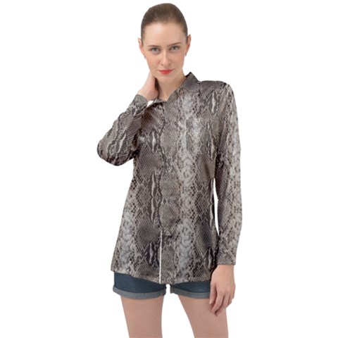 Python Snakeskin Print Long Sleeve Satin Shirt by LoolyElzayat