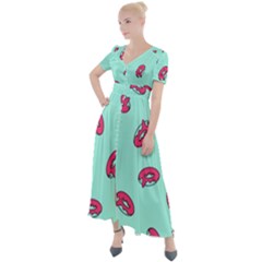 Donuts Pattern Food Colourful Button Up Short Sleeve Maxi Dress by Vaneshart