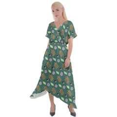 Nature Pattern Spring Green Cross Front Sharkbite Hem Maxi Dress by Vaneshart