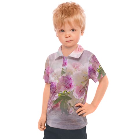 Nature Landscape Flowers Peonie Kids  Polo Tee by Vaneshart