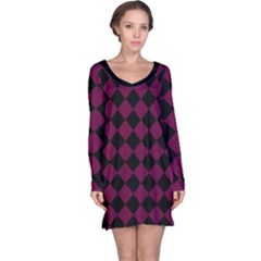 Block Fiesta - Boysenberry Purple & Black Long Sleeve Nightdress by FashionBoulevard