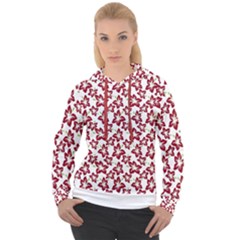 Cute Flowers - Carmine Red White Women s Overhead Hoodie by FashionBoulevard