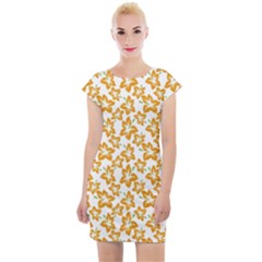 Cute Flowers - Honey Orange White Cap Sleeve Bodycon Dress by FashionBoulevard