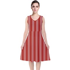 Nice Stripes - Apple Red V-neck Midi Sleeveless Dress  by FashionBoulevard