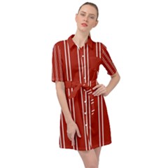 Nice Stripes - Apple Red Belted Shirt Dress by FashionBoulevard